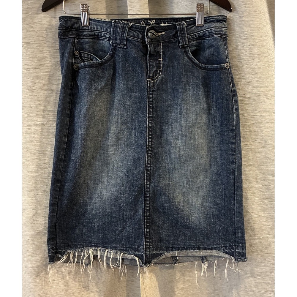 Y2K Industrial Cotton junior size 5 raw hem boho hippie Denim Skirt Festival‎